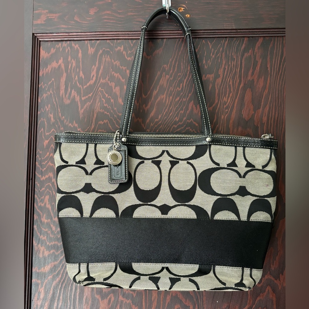 Coach Black and Cream Signature Tote